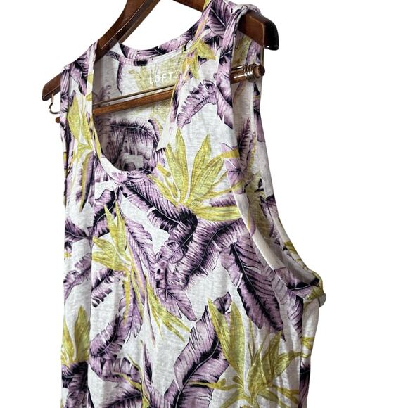 LOFT Women's Sleeveless Linen Tank Top Tropical Leaf Print Size L Multicolor - Picture 4 of 9